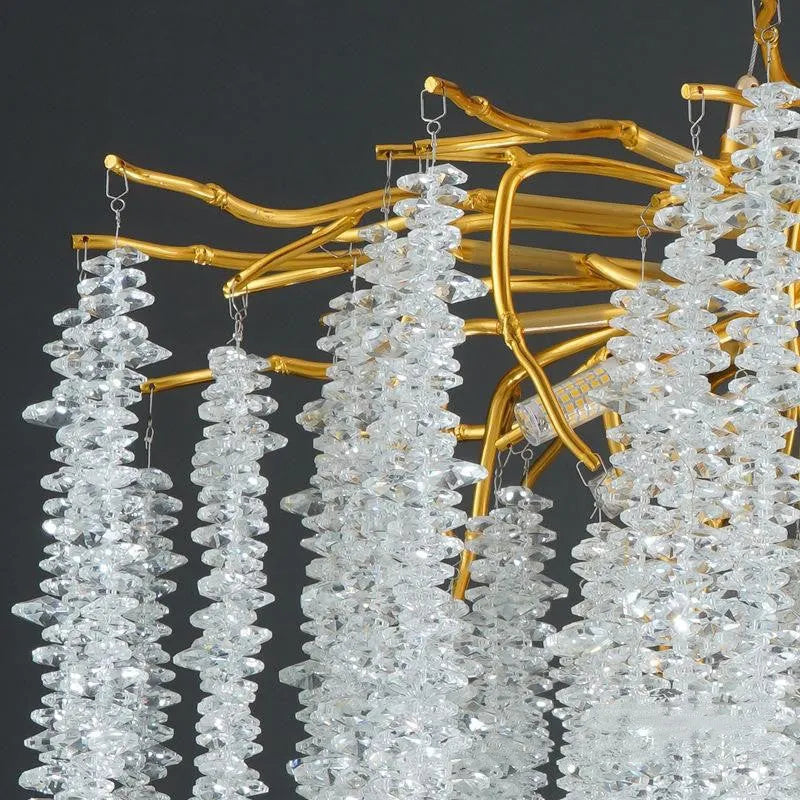 Adjustable height crystal chandelier with aluminium alloy frame in round and long style options