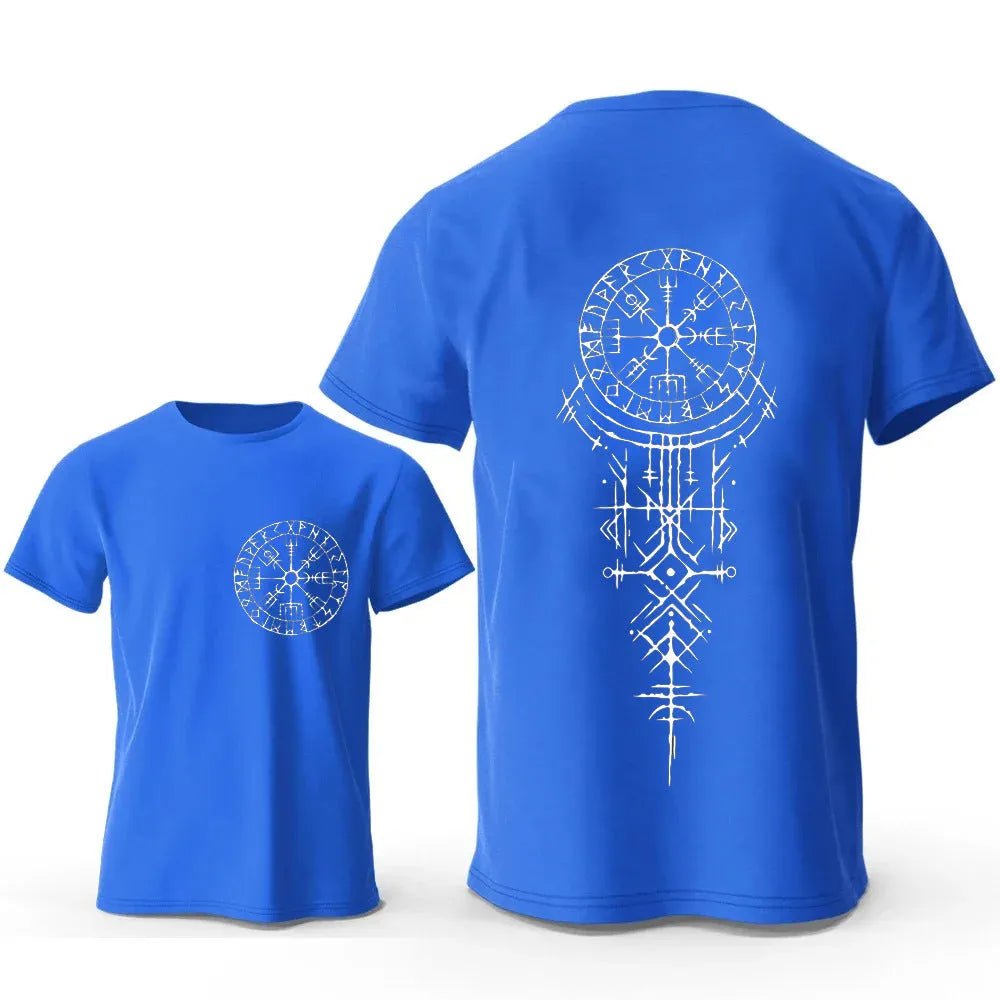 Viking Rune Compass graphic printed on a men's pure cotton pullover t-shirt
