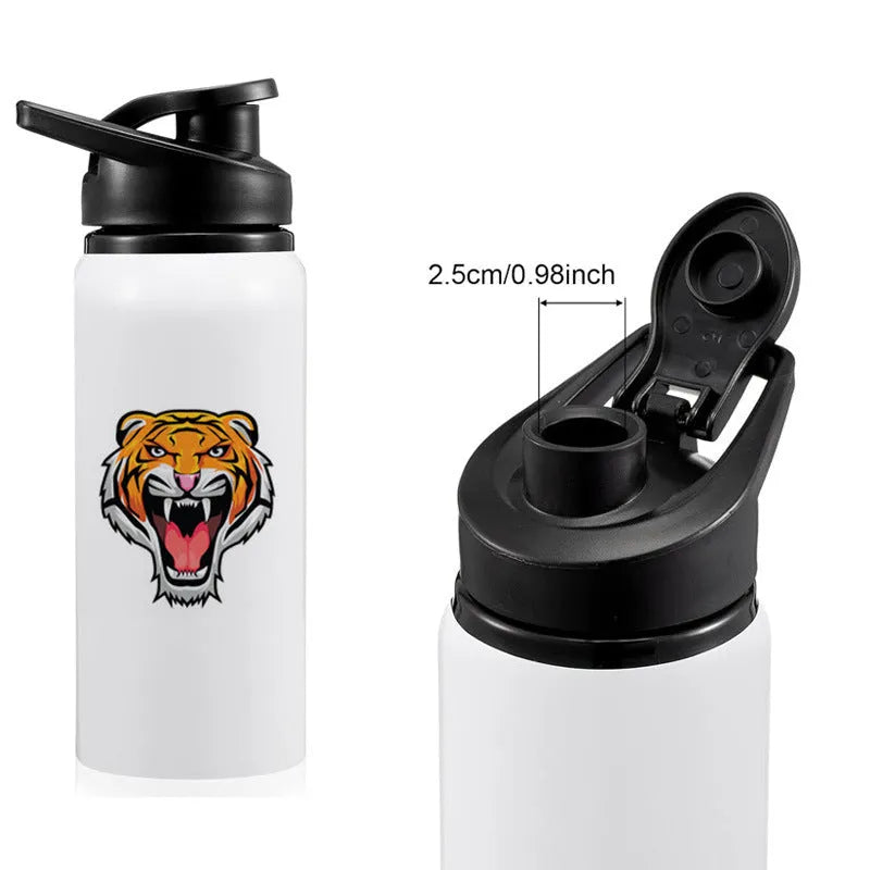 White aluminium sports water bottle for cycling and outdoor activities in 600ml or 750ml capacity options