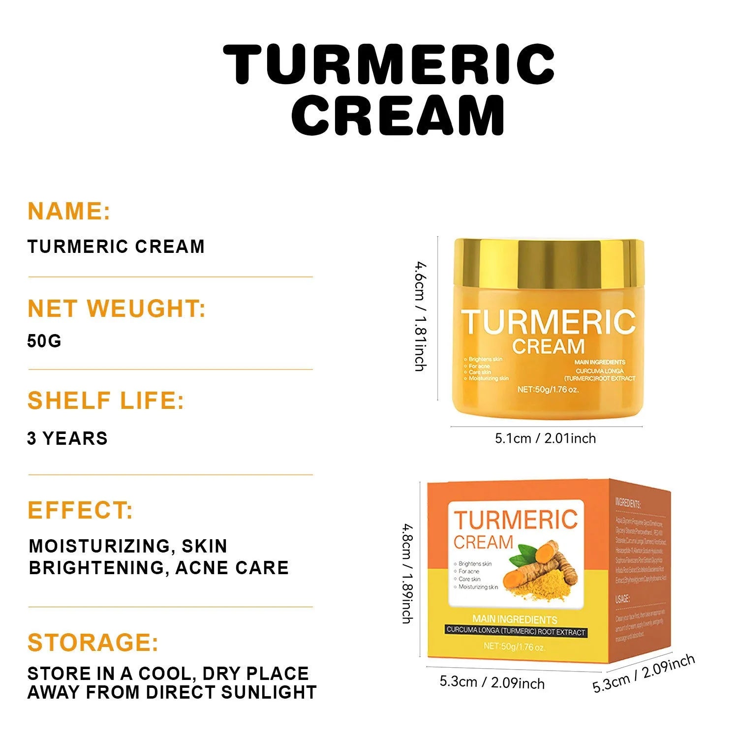 50g moisturising cream jar for brightening skin colour with hydrating nourishing formula, 53mm dimensions