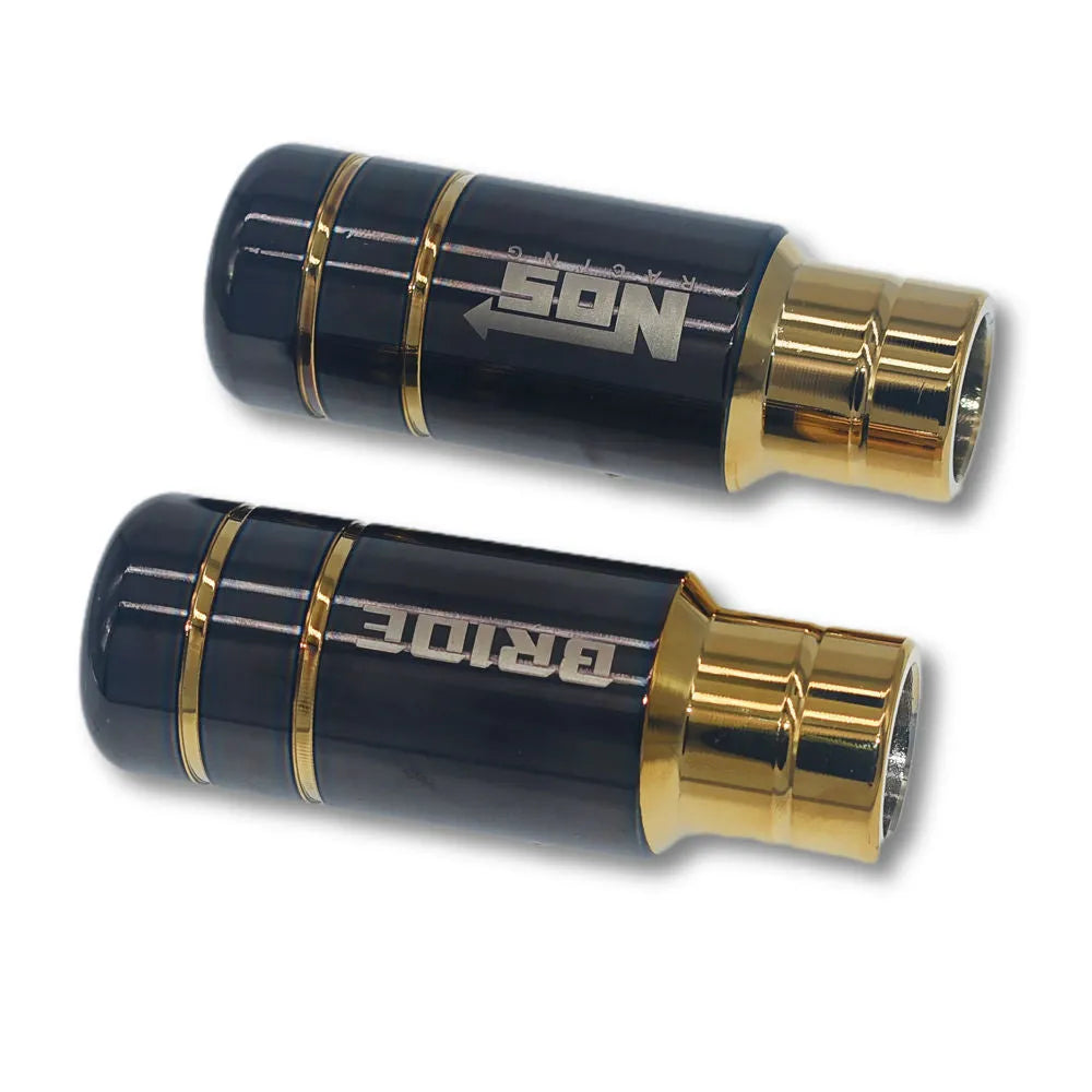 Roasted blue aluminium alloy car gear shift head with three black rubber installation sleeves.