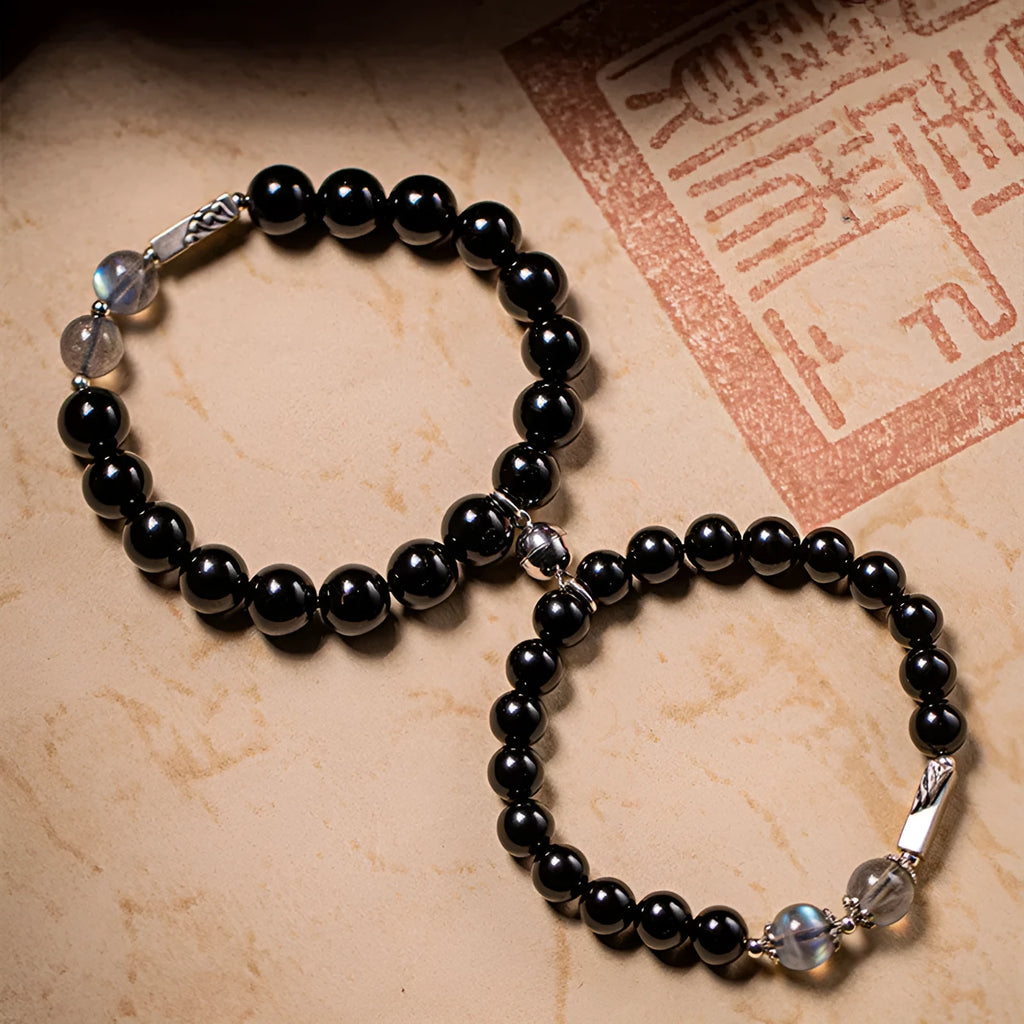 Obsidian Buddha beads couple bracelet DIY set showing 8mm and 10mm bead sizes