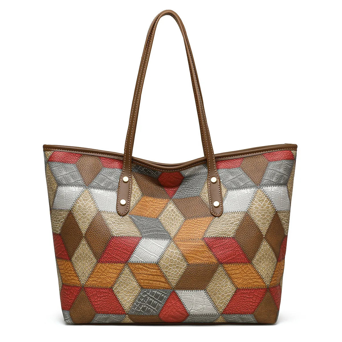 Women's fashion large capacity PVC shoulder handbag in blue brown for business commute and leisure travel