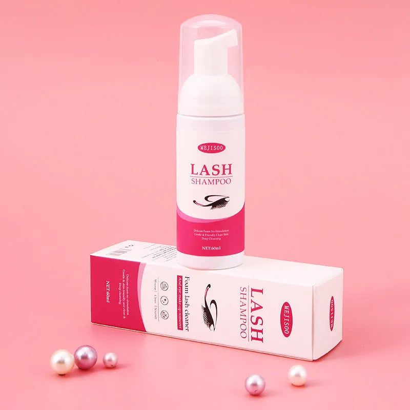 60ml lash shampoo mousse bottle for eyelash cleaning, measuring 3.7cm by 13.5cm