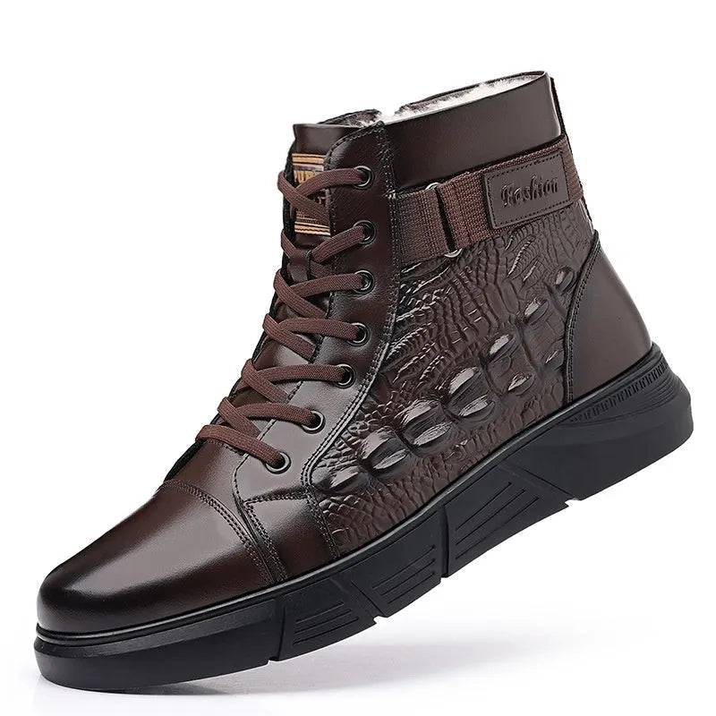 Fur-integrated winter boots in black and brown velvet styles with genuine leather upper and rubber sole