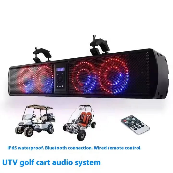 Bluetooth audio belt for golf cart and ATV with 34 inch plastic housing and dual speaker setup
