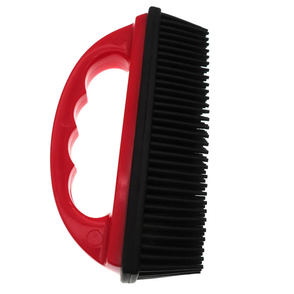 Red pet hair removal brush with silicone bristles measuring 160mm by 85mm