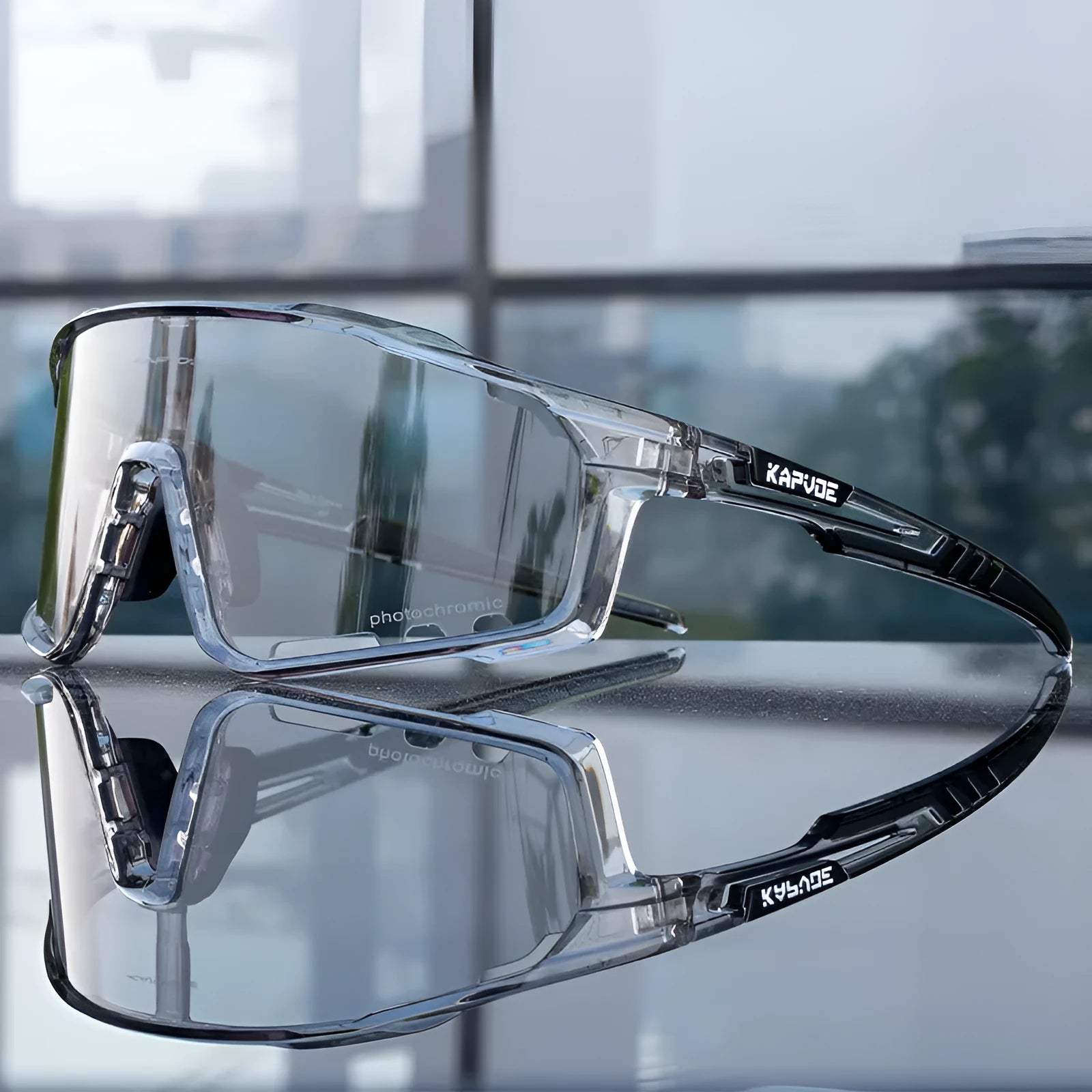 TR90 frame photochromic cycling sunglasses with semi-rimless unisex design.