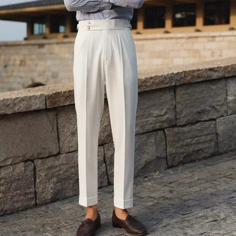 Slim fit straight leg suit trousers in apricot, black, and white colours for business formal wear