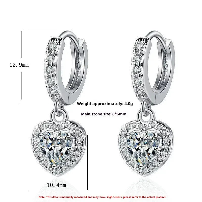 Copper inlaid zircon love earrings heart shape white gold colour electroplated women jewellery
