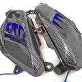 Pair of YAMAHA NMAX side lamps with LED carbon fibre decoration in blue or red light options.