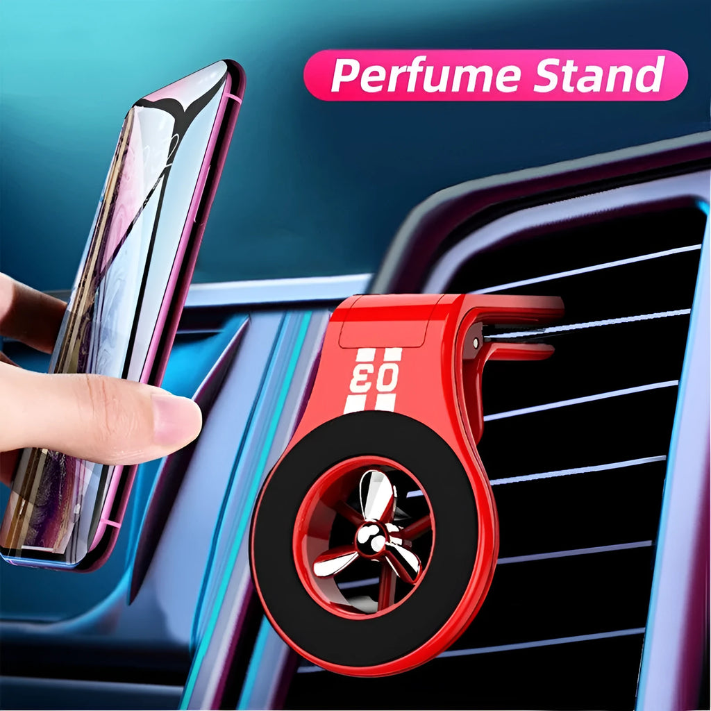 Magnetic car phone holder attached to car air vent with adjustable bracket and fragrance slot