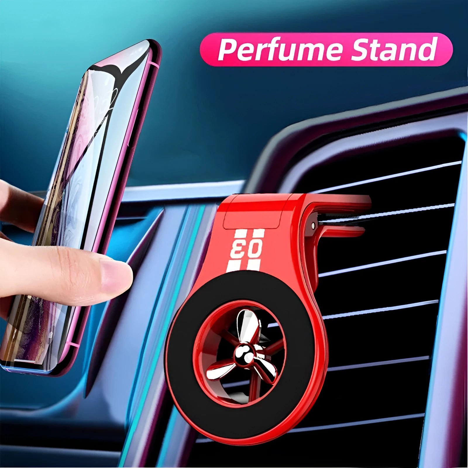 Magnetic car phone holder attached to car air vent with adjustable bracket and fragrance slot