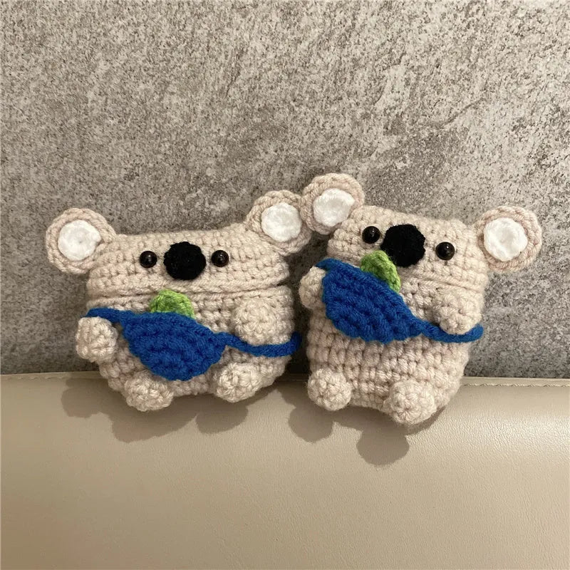 Handmade knitted koala bear backpack design protective sleeve for Apple AirPods