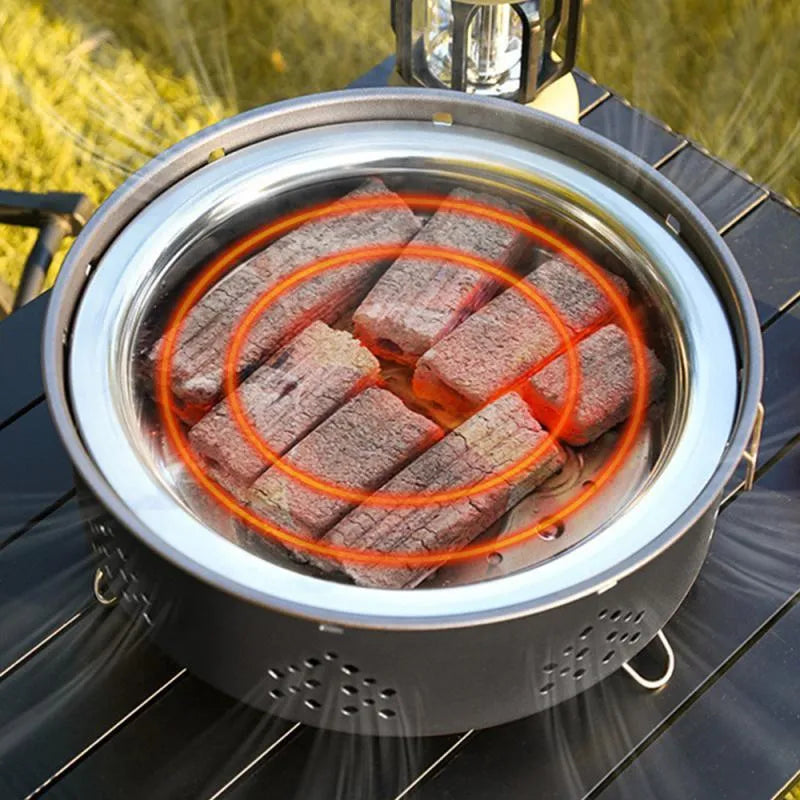 Portable stainless steel charcoal barbecue grill with detachable parts and storage bag for outdoor use