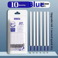 Pack of 10 quick-drying gel pen refill cartridges in black, blue, red, and ink blue colours.