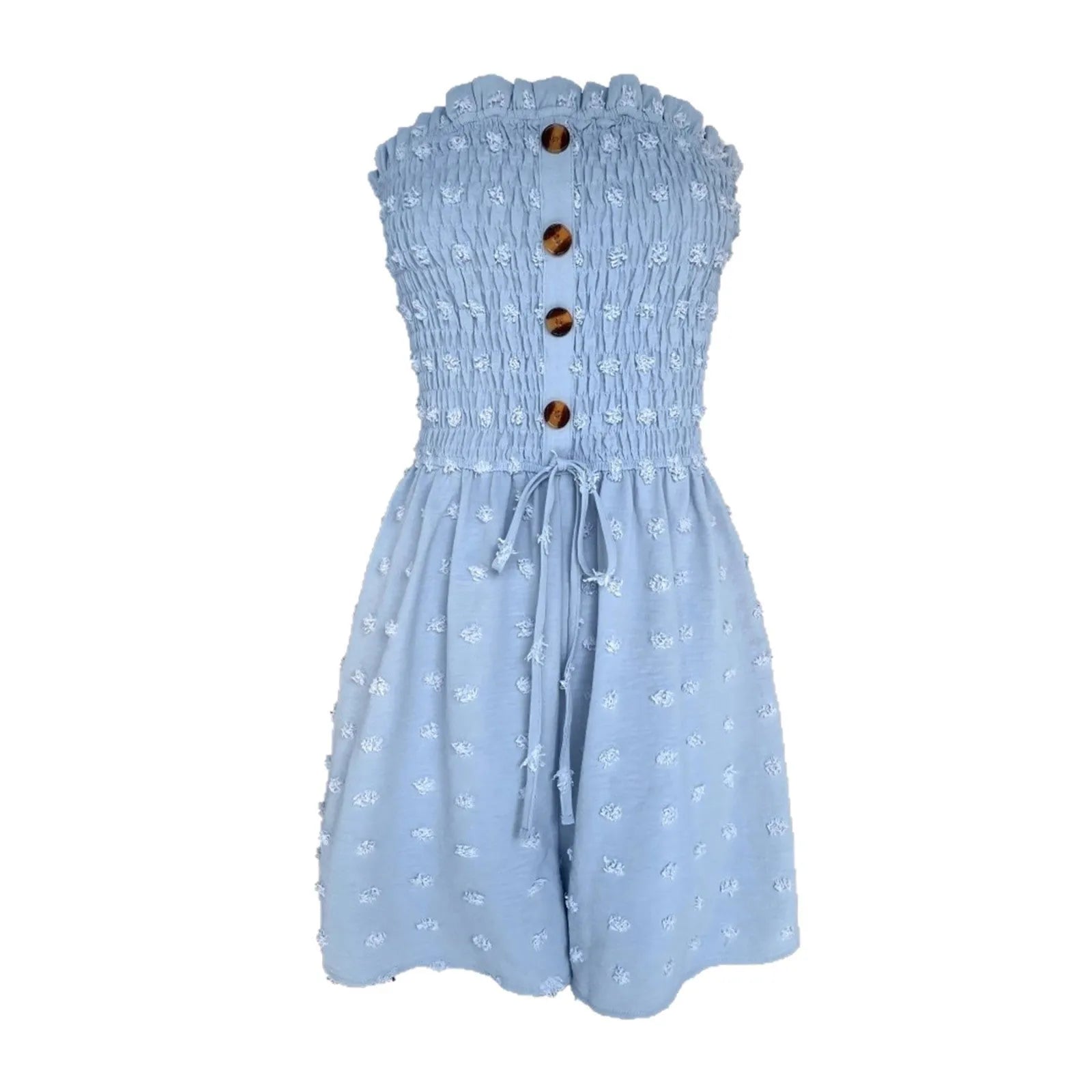 Women's off-shoulder sleeveless jumpsuit in solid colour with mid-waist and button detail