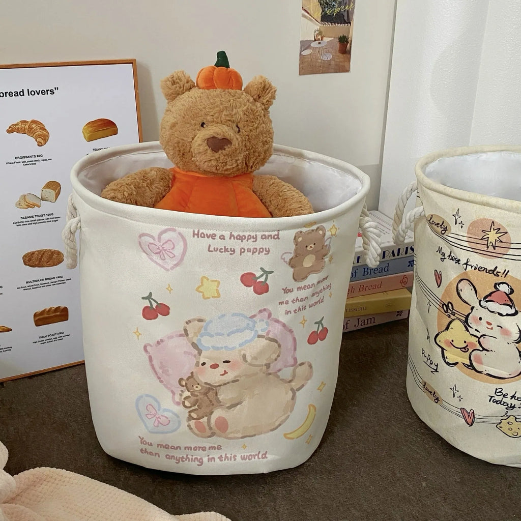 Foldable cotton laundry basket in a choice of twelve patterns including baby bear and mint green designs