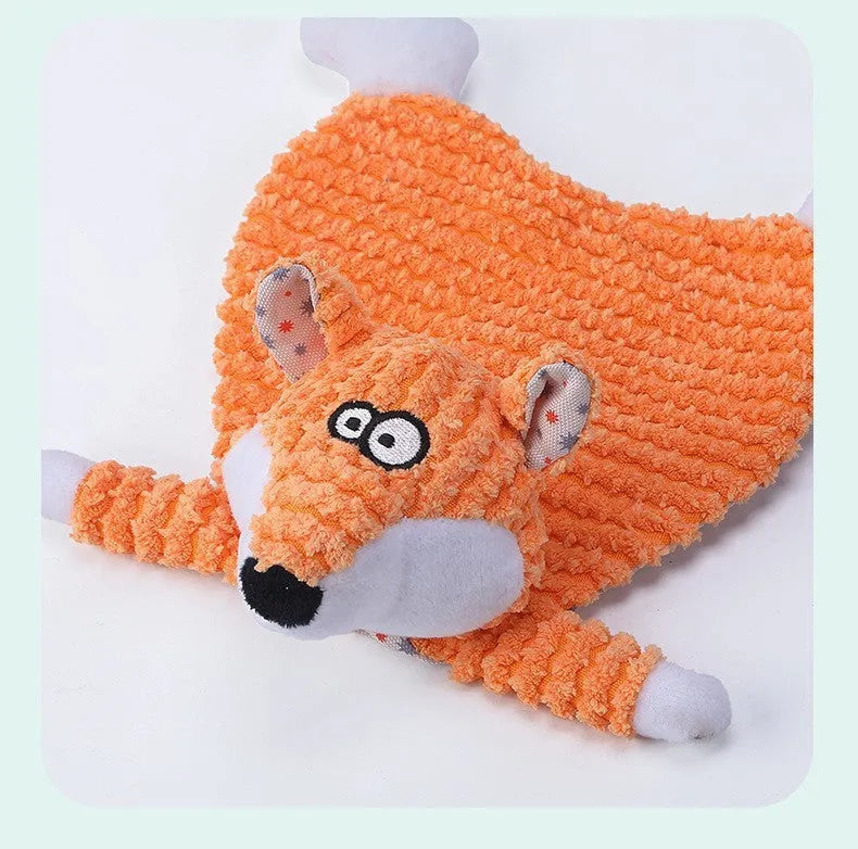 Pet stuffed toy in fox shape with sound paper and bite resistant velvet, brown colour