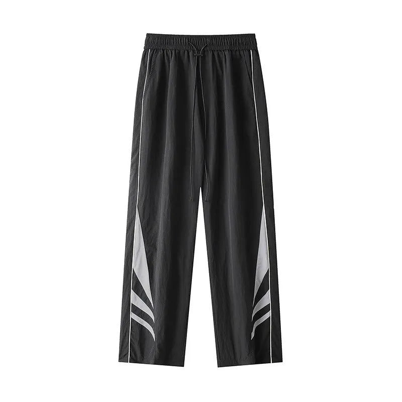Men's black straight leg casual trousers with elastic waist for summer wear