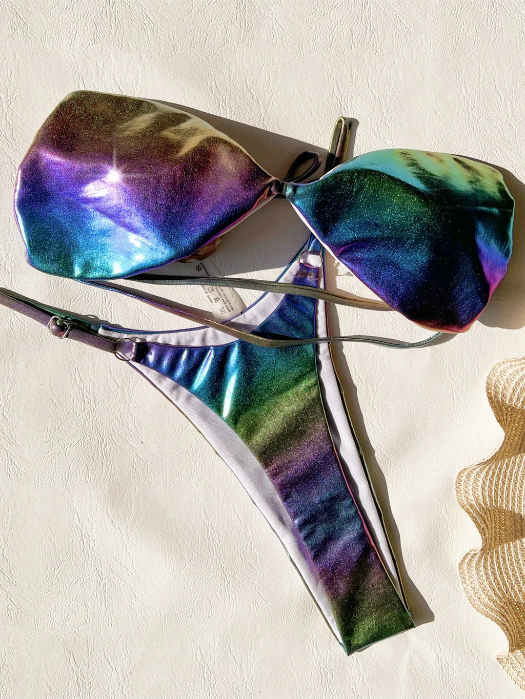 Gradient purple women's polyester bikini swimsuit showing colour transition pattern