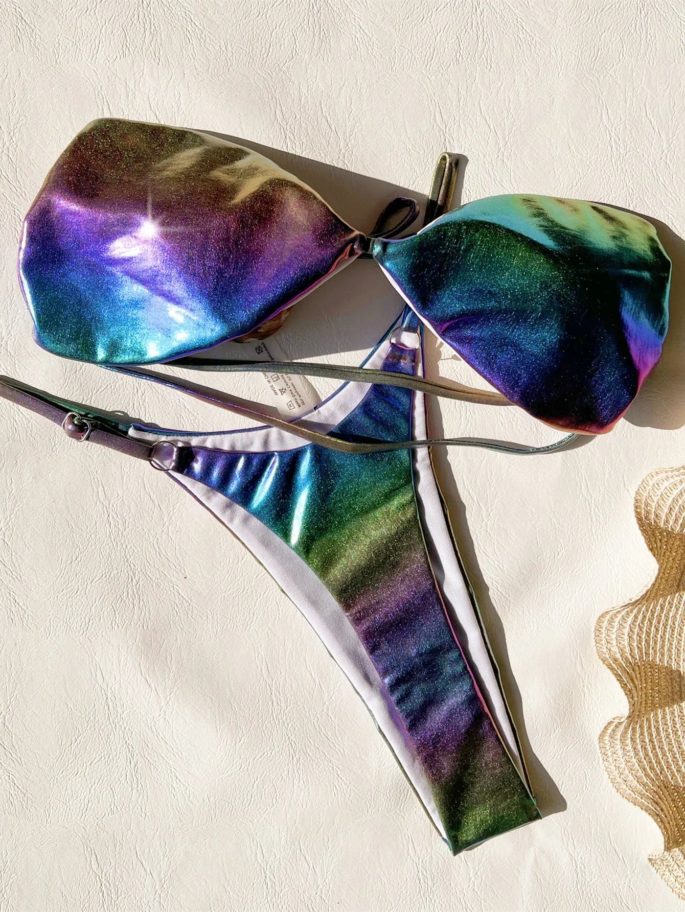 Gradient purple women's polyester bikini swimsuit showing colour transition pattern
