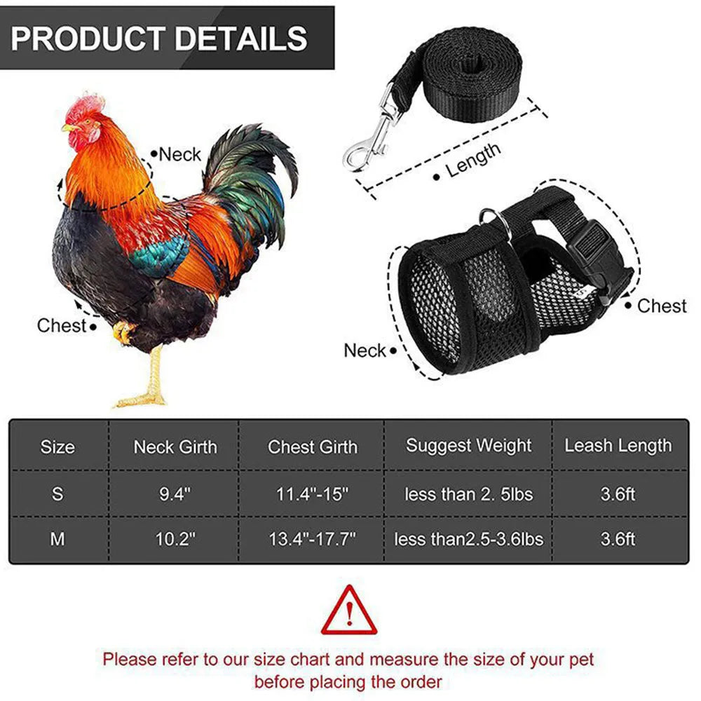 Adjustable poultry vest harness with matching collar and bow for ducks and chickens in multiple sizes and colours