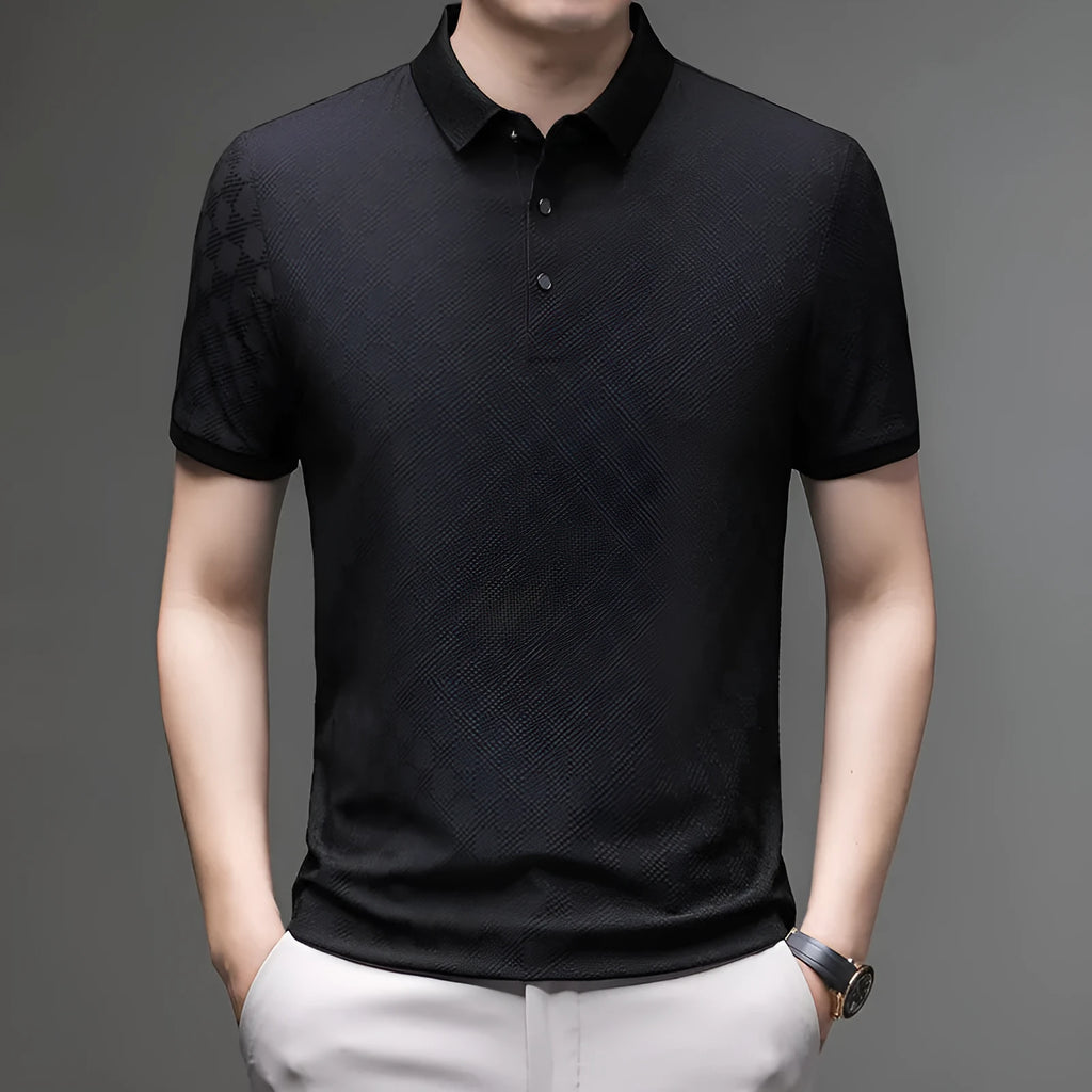 Rhombus slit design thin ice silk short sleeve T-shirt in black, green, and brown colour options