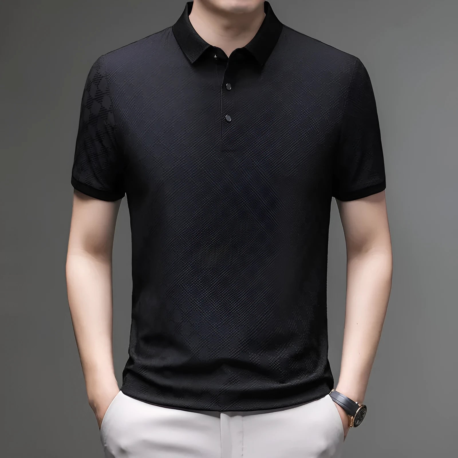 Rhombus slit design thin ice silk short sleeve T-shirt in black, green, and brown colour options