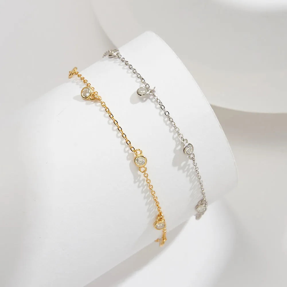 Women's silver anklet with geometric zirconium pendant in gold or white gold finish