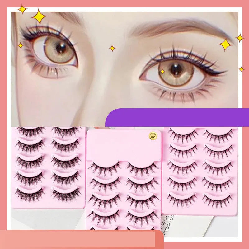 Pack of manga-style false eyelashes showing natural wispy lashes on a black plastic band.