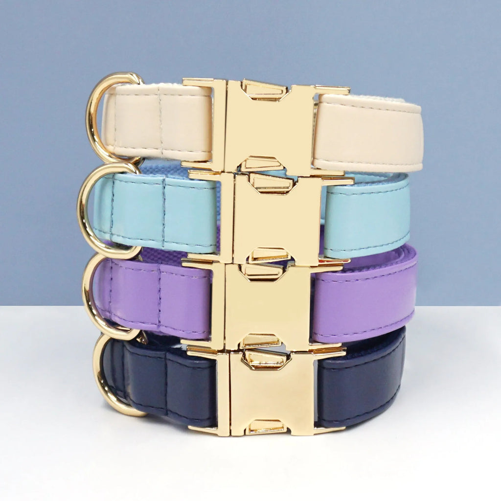 Leather dog collar with simple colour blocking design in caramel colour