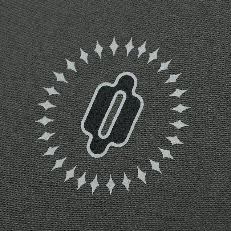 Grey khaki cotton pullover with drop shoulder sleeves and printed letter pattern