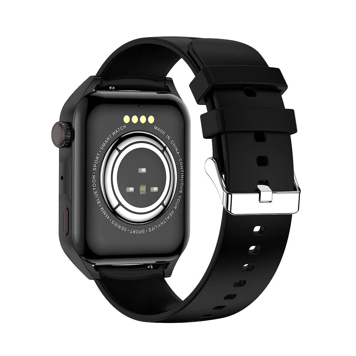 Smart watch with 1.8-inch AMOLED screen, silicone strap, and magnetic charger on wrist