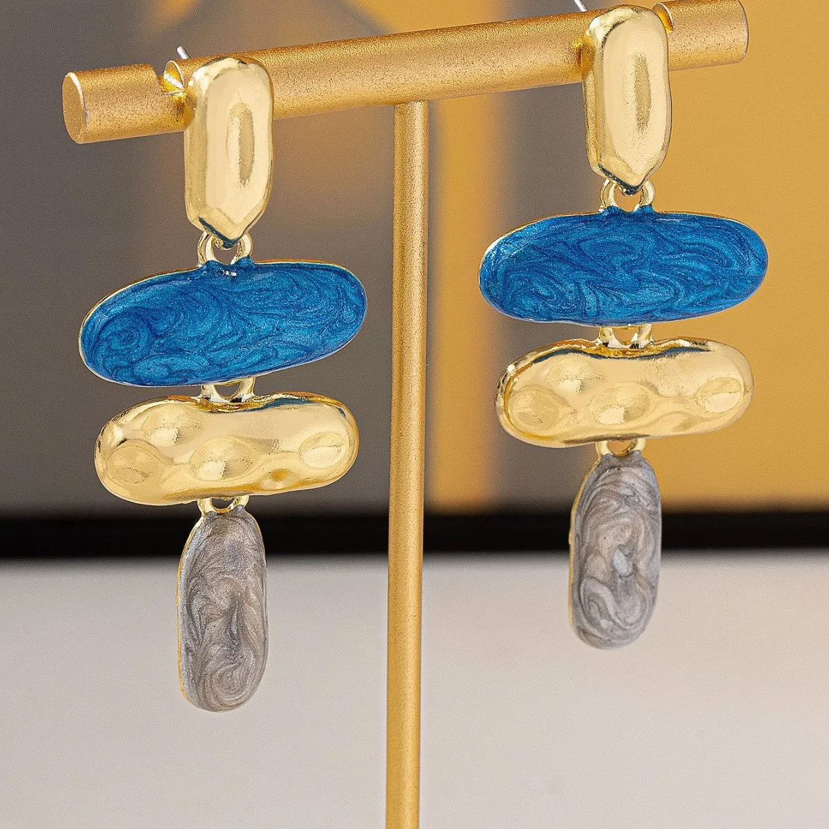 Geometric zinc alloy stud earrings with multicolour electroplated finish for women