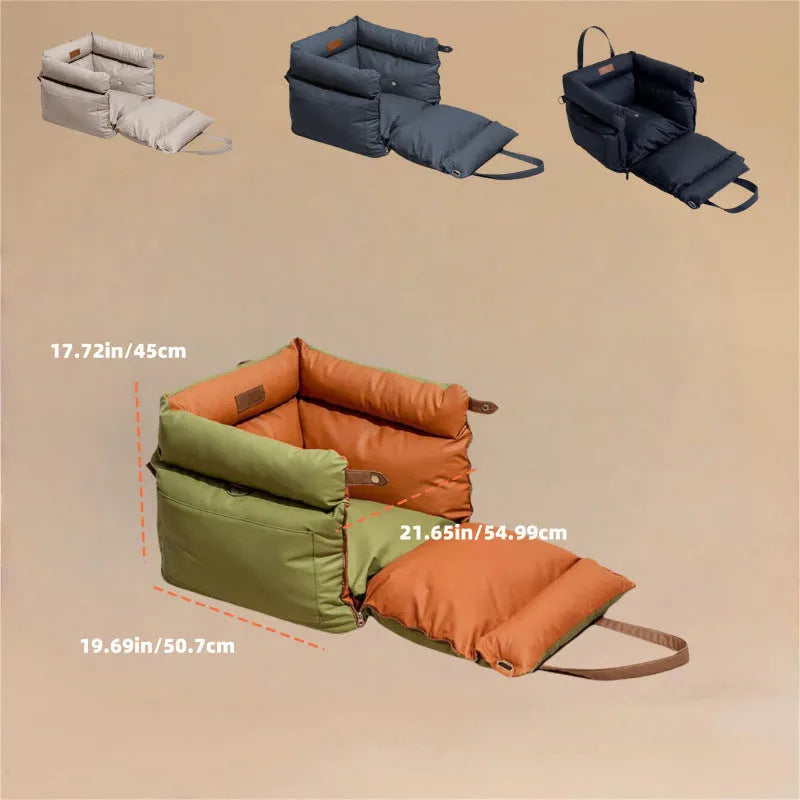 Green waterproof PU leather dog car nest bed with removable cover, oval shape.