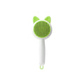 Self-cleaning cat comb grooming tool in greenish white colour with PP, TPR and stainless steel construction