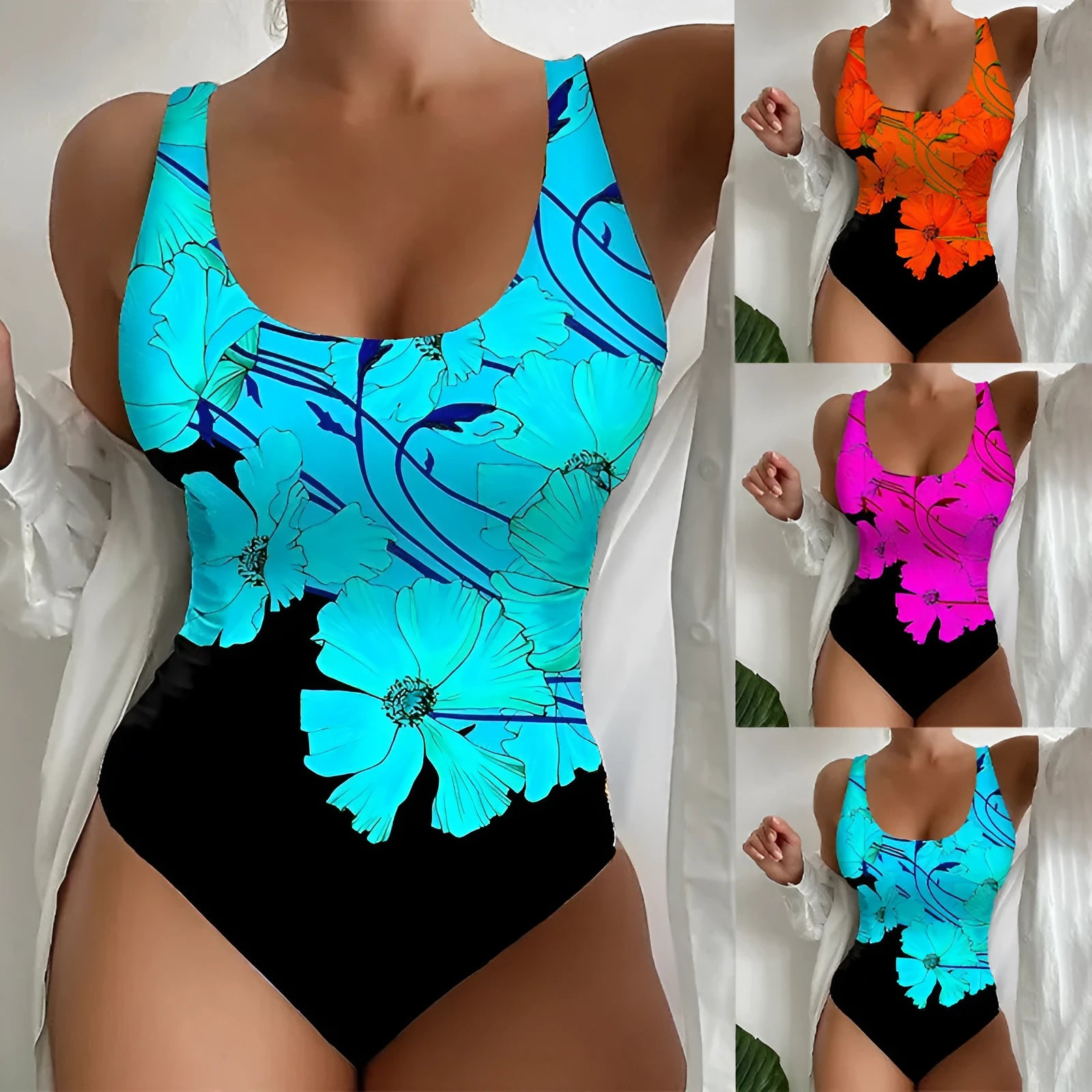 Women's one-piece swimsuit with 3D printed pattern in Lycra fabric available in multiple colours and sizes