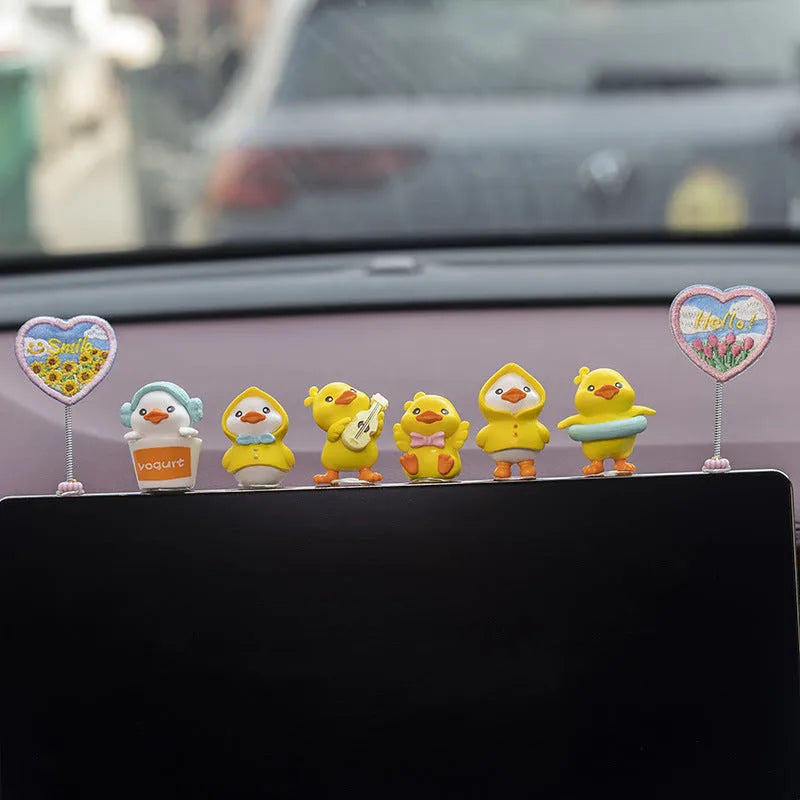 Cute PVC duckling car interior decoration set with six cartoon ducks and Hello sign