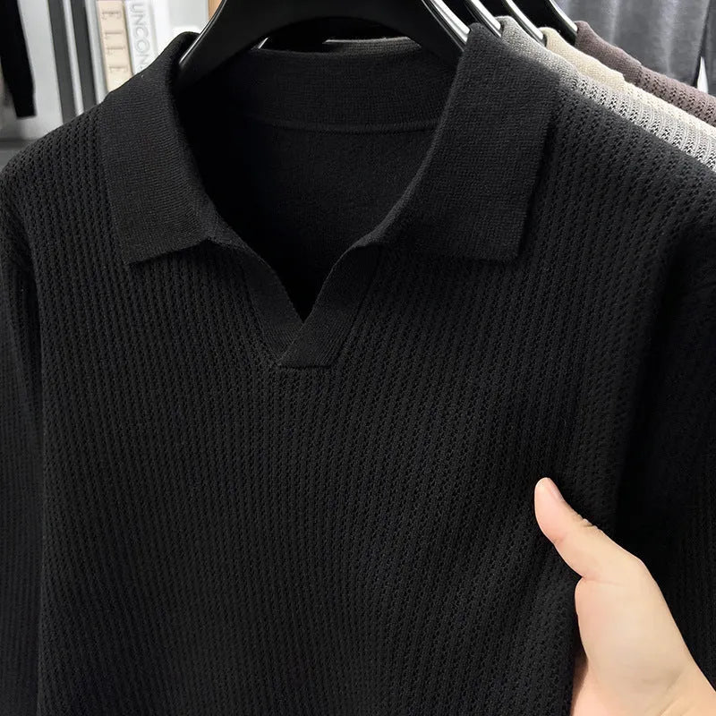 Men's loose fit casual pullover sweater in green for autumn inner wear and casual layering