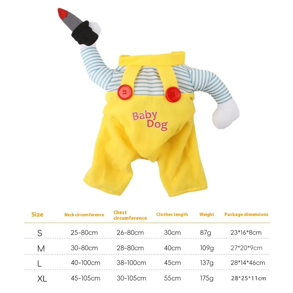 Creative yellow knife assassin cat costume on a cat, made from polyester, available in sizes S to XL