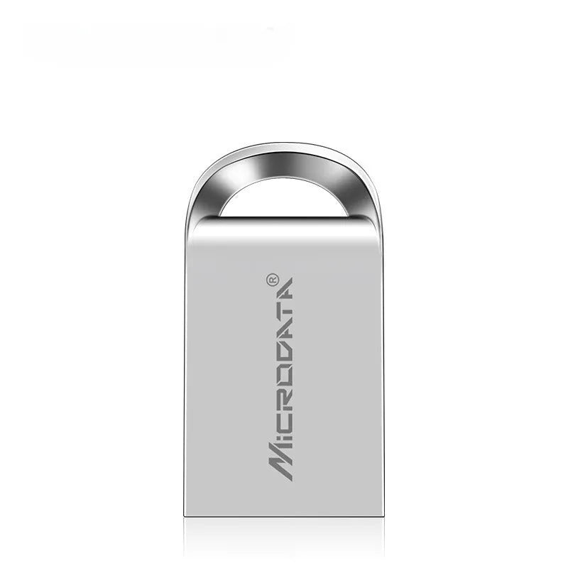 Small square metal USB flash drive on a necklace chain, showing black colour option.