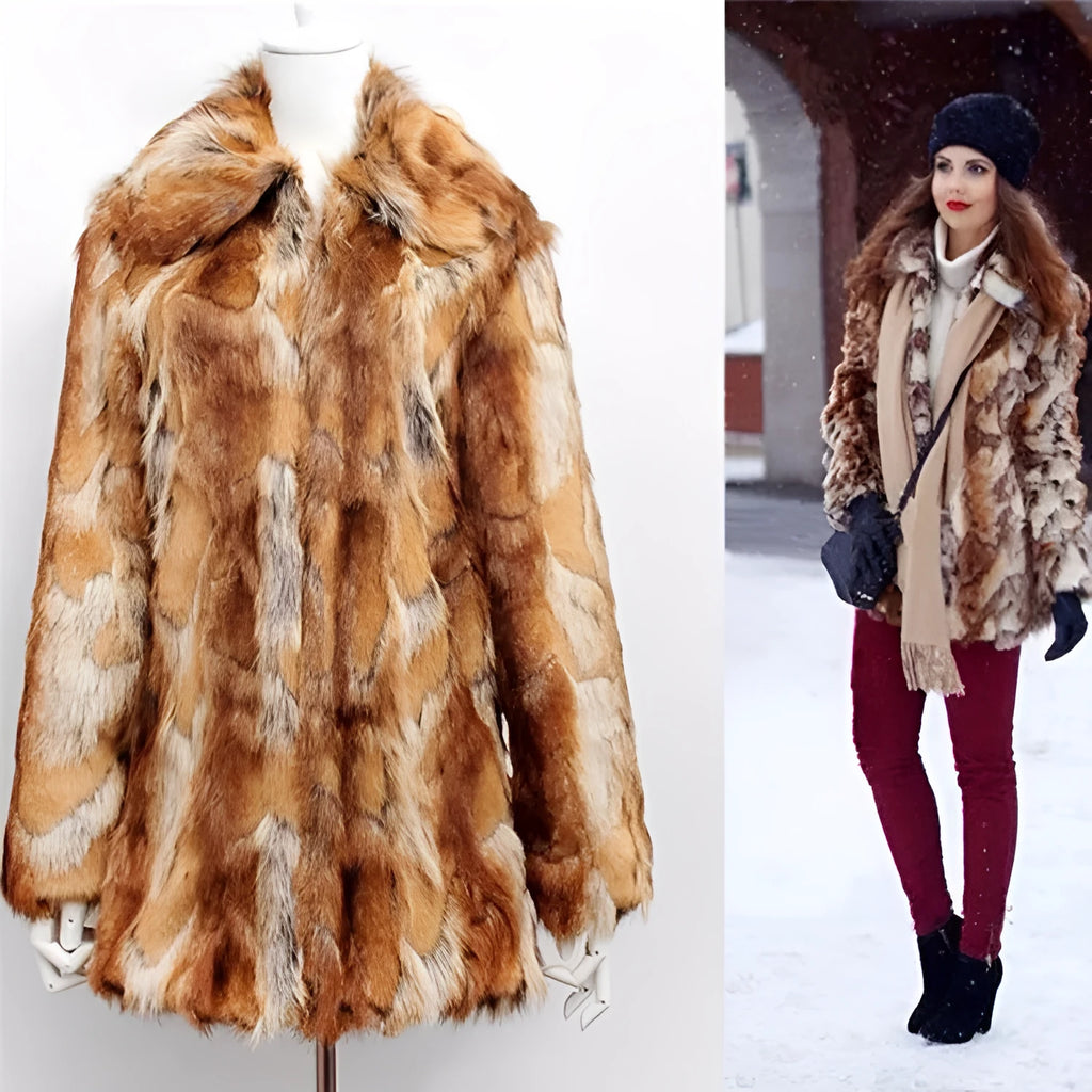 Women's tiger print faux fur leather jacket shown in street fashion style