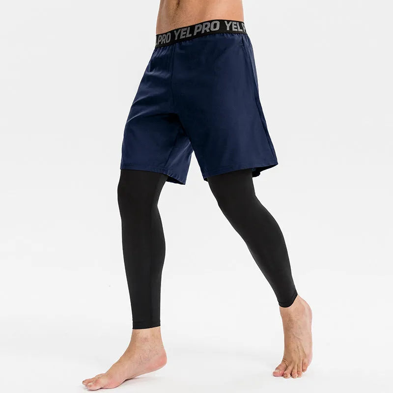 Men's grey quick drying high elastic tight pants for fitness and sports activities