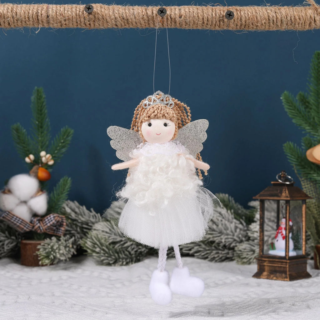 Cartoon-style Christmas angel fabric crown hair pendant for a girl's high ponytail.
