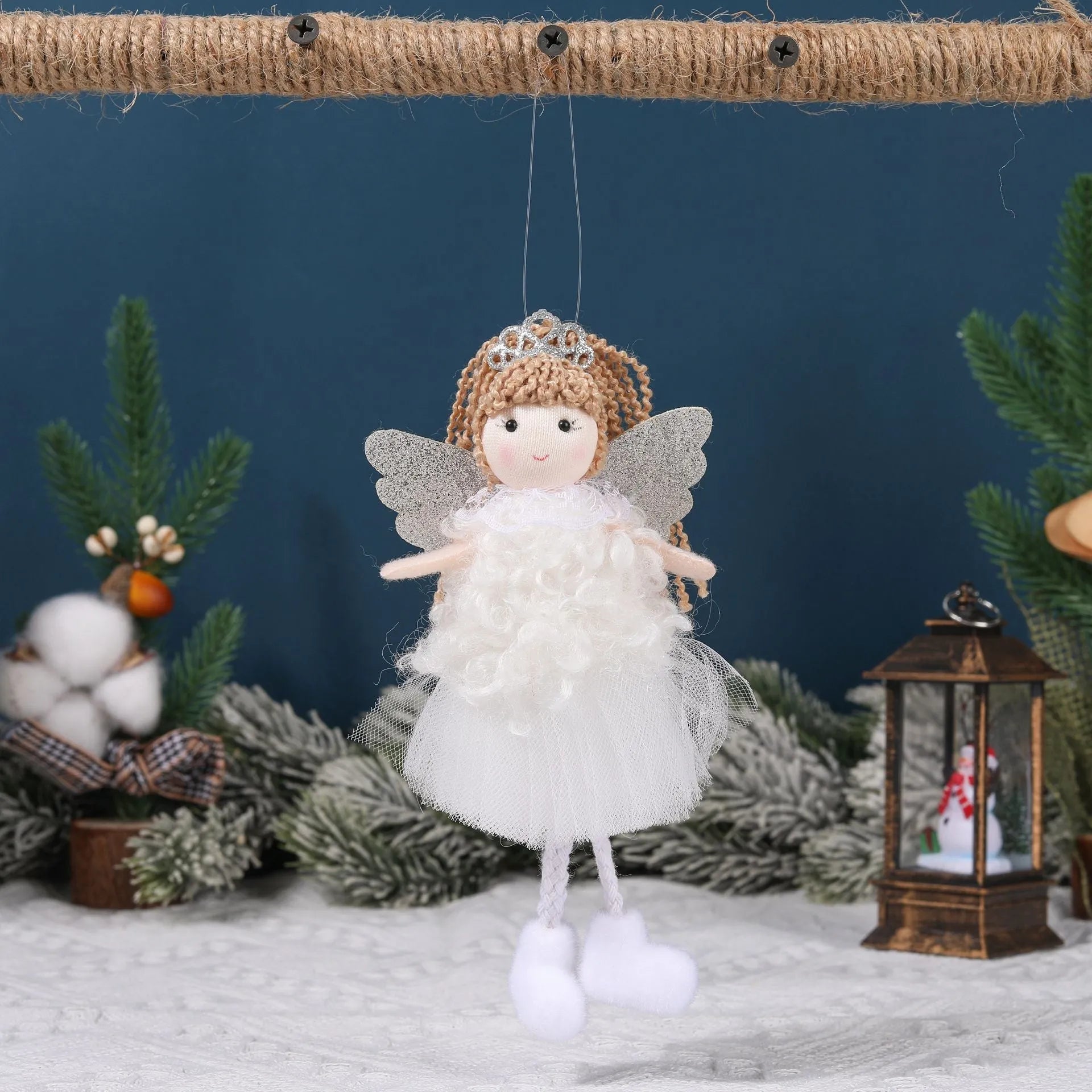 Cartoon-style Christmas angel fabric crown hair pendant for a girl's high ponytail.