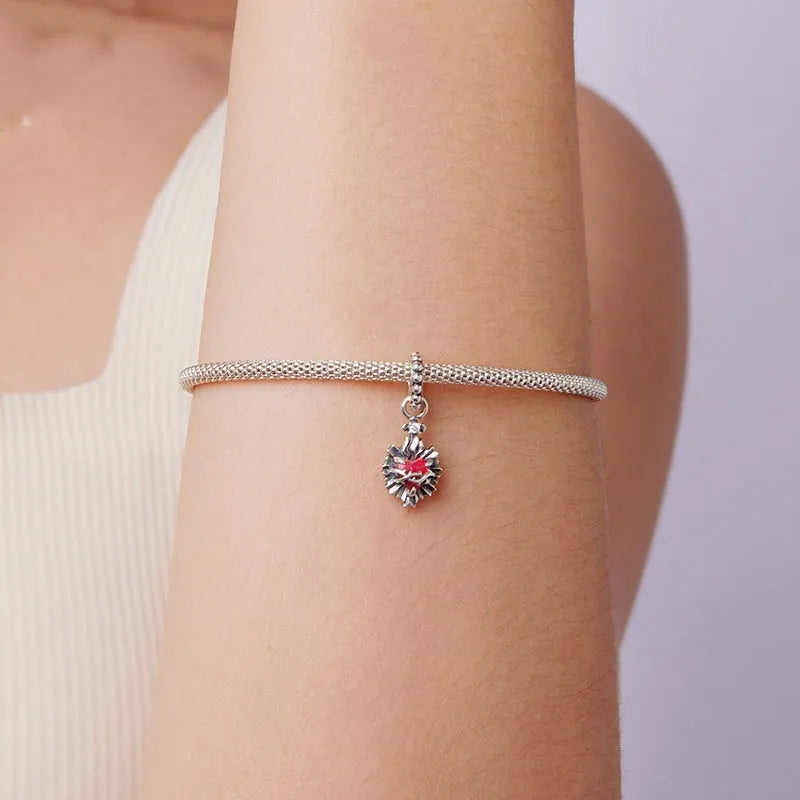 925 sterling silver vintage cross love heart pendant bead 2.3x0.9cm aperture 0.45cm