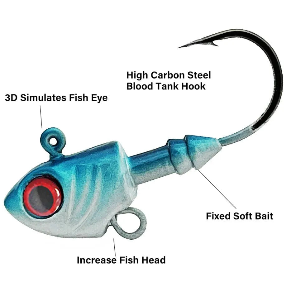 Simulation Yayu shaped lead head hook fishing jig in blue silver yellow 7 weight options