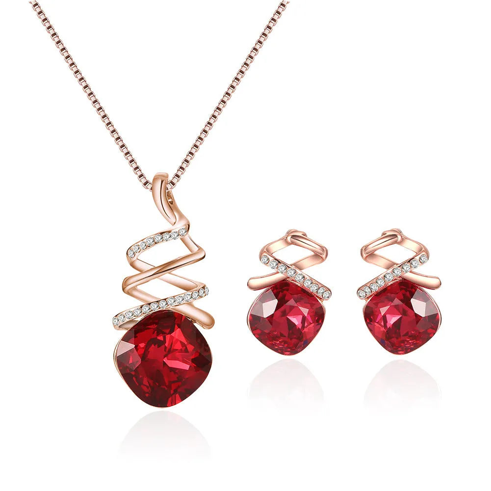Bridal jewellery set with water wave chain necklace and matching earrings, adjustable 51-80cm