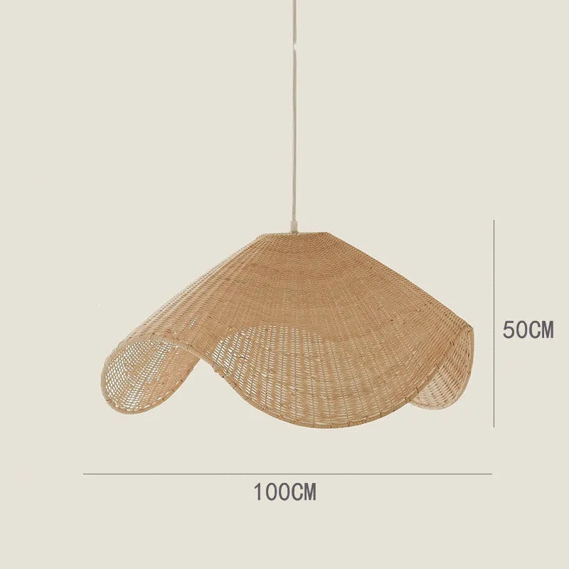 Handmade bamboo rattan chandelier with LED light source, natural straw rattan and willow shade, warm light, 60cm diameter